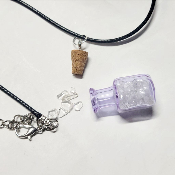 Hand crafted natural crystal clear quartz in mini bottle necklace - Picture 2 of 4